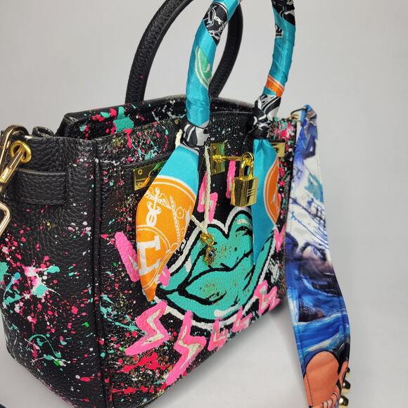 NEW Anca Barbu Green Lips Tote Electric Handbag Purse Handpainted - Picture 7 of 13